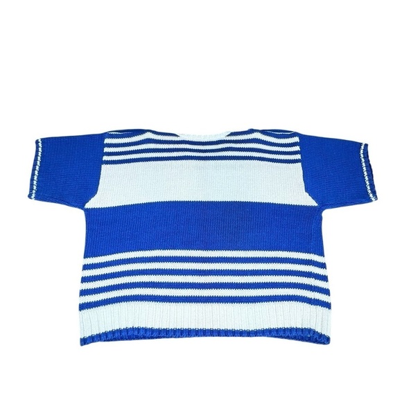 VINTAGE CHAUS Blue White Short Sleeve Sweater Knit Top Women's Size L - Picture 11 of 16